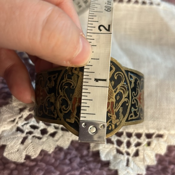 Vintage OLD Zodiac Gemini Enamel on Solid Brass Heavy Cuff Bracelet - Picture 13 of 16